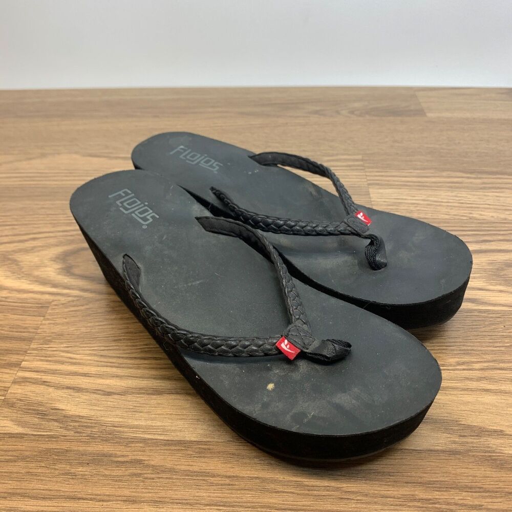 FLOJOS Women's Flip-Flop Black 7 Medium‎ US Wedge Heel Summer Vacation Cruise